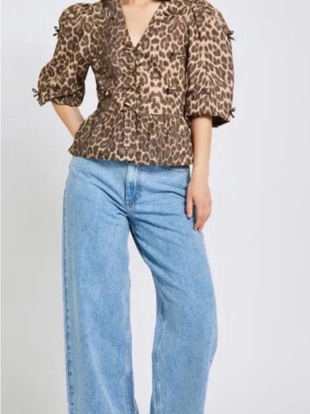 SAVIDA Leopard Print Puff Sleeve Hook & Eye closure